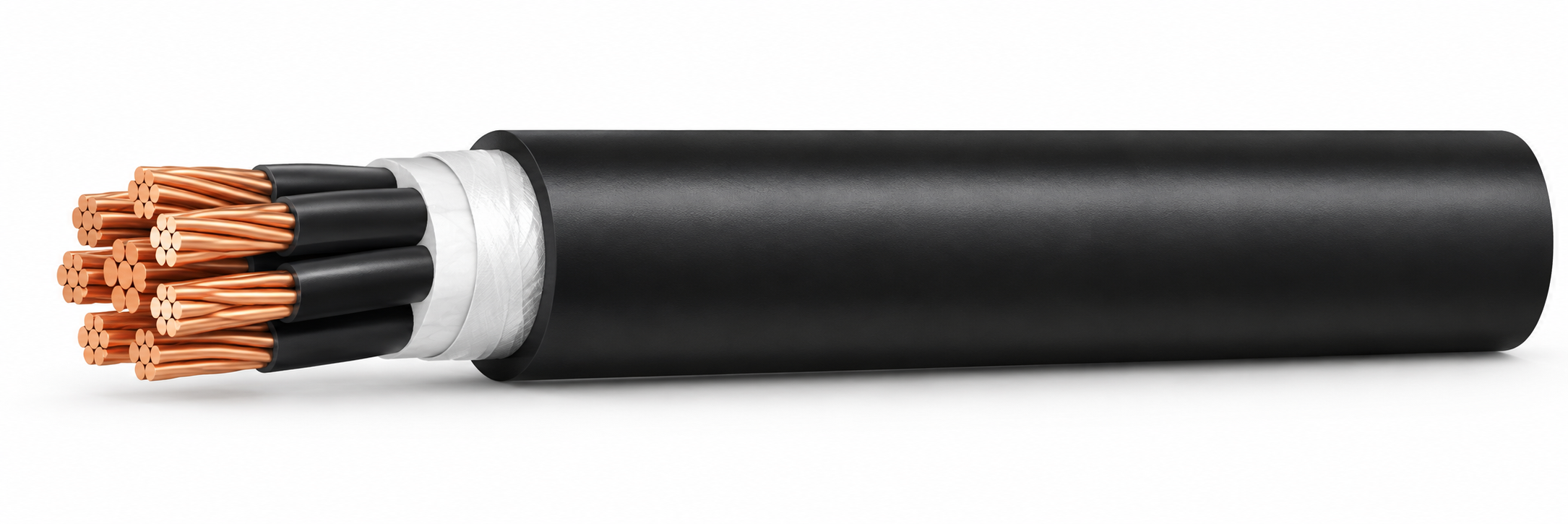 CTW-CVV 600 V cable illustration, concentric stranded annealed copper, unscreened and black PVC sheath