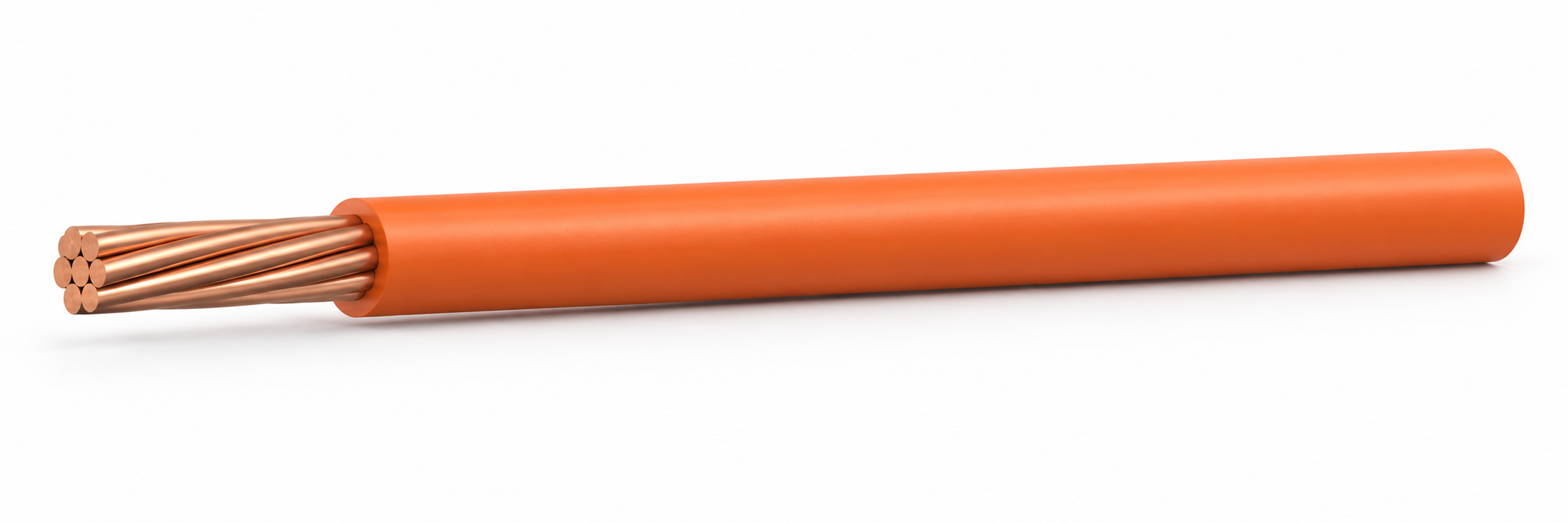 Orange non-sheathed single-core FLC-LSHF-SL 600S cable with exposed stranded copper conductor