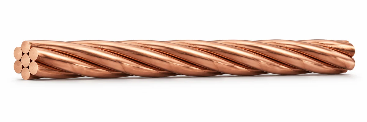 CU BARE HD — Bare stranded copper example. Strand count and diameter depend on the selected size.