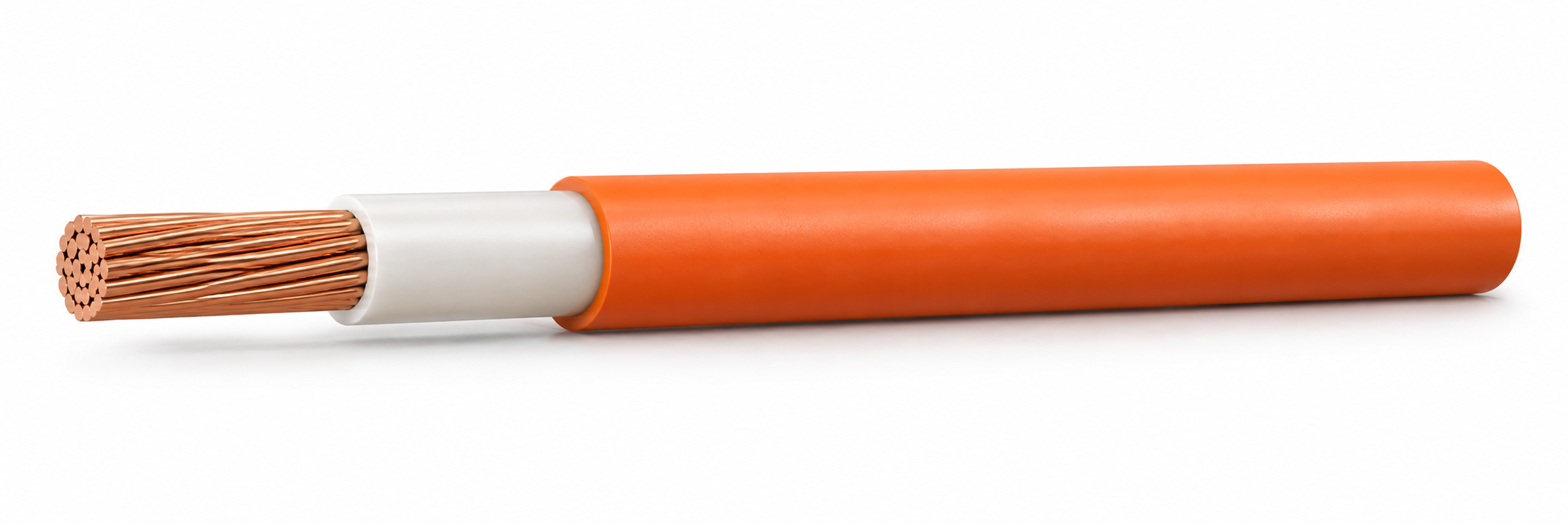 Single-core FLC-LSHF 600S cable showing stranded copper, natural insulation and an orange outer sheath