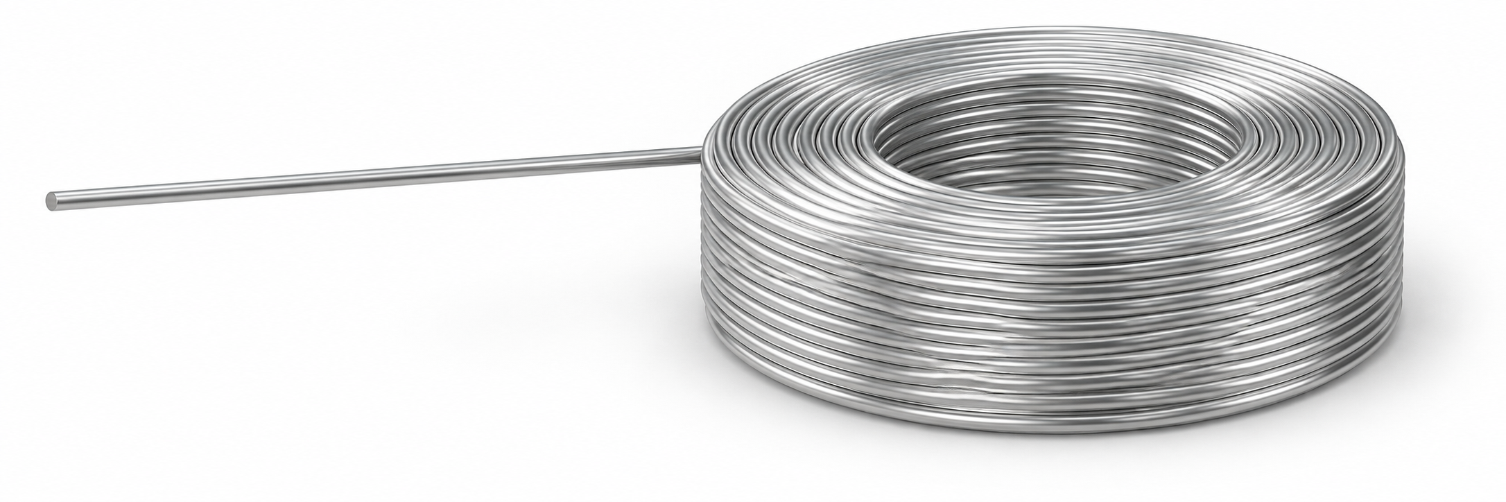 Coil of bare soft aluminium tie wire with solid round end