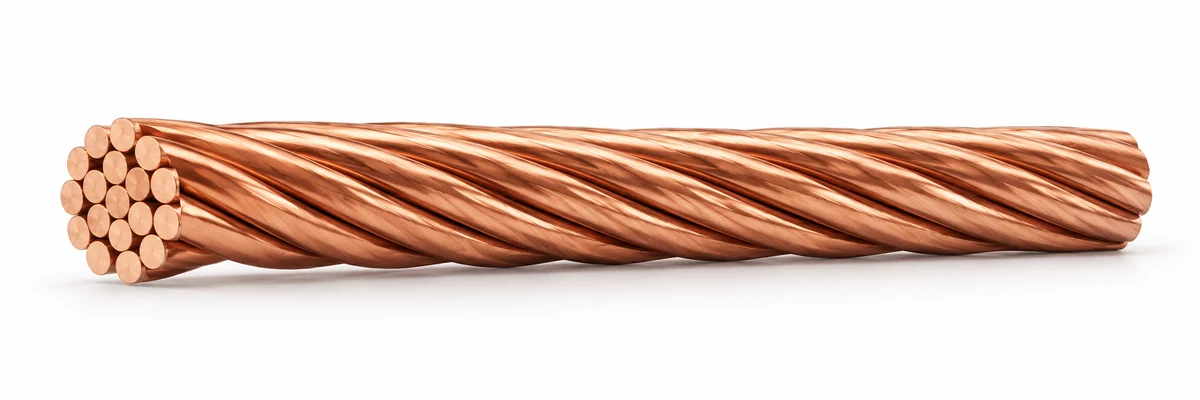 CU BARE SD — Bare stranded copper example. Strand count and diameter depend on the selected size.