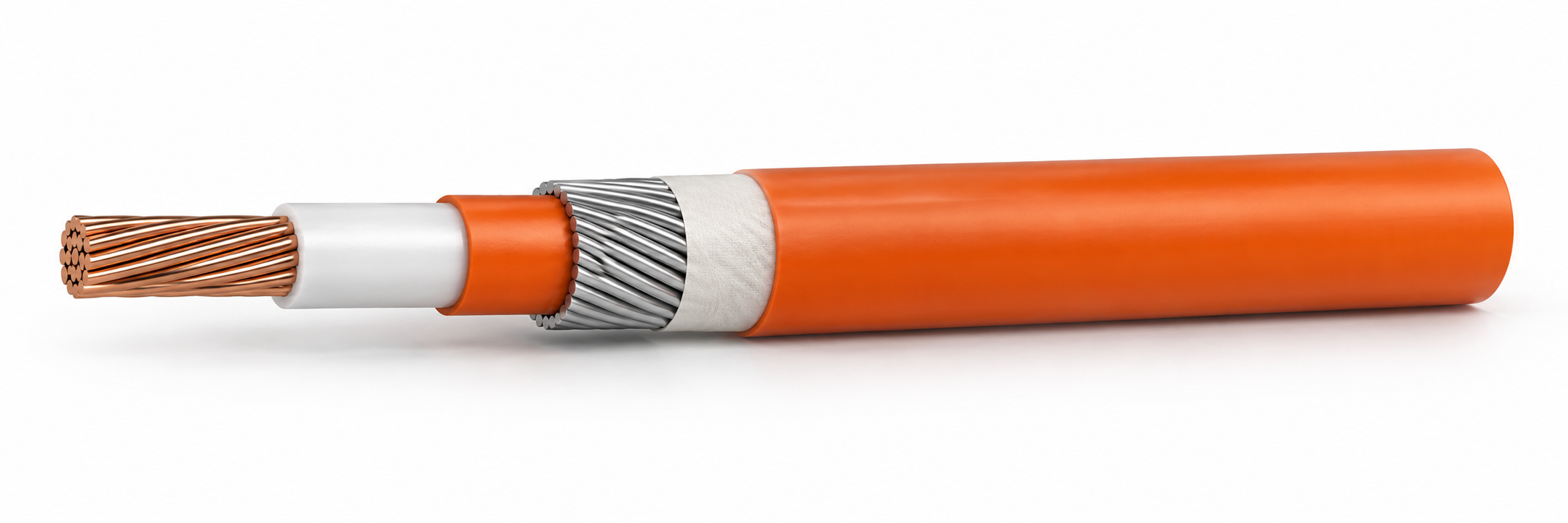 Single-core FLC-LSHF 600S with natural insulation, orange bedding, aluminium wire armour and orange outer sheath