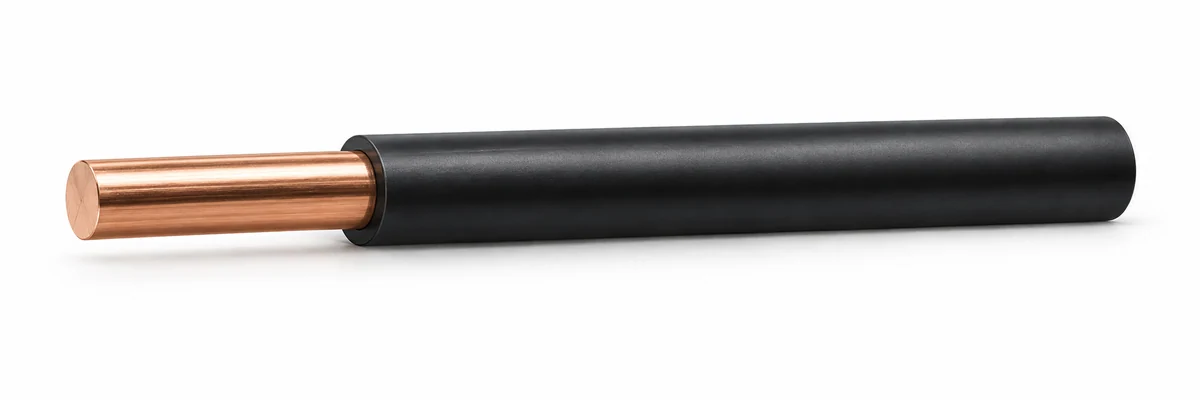 60227 IEC 05 — Solid copper conductor with black insulation.