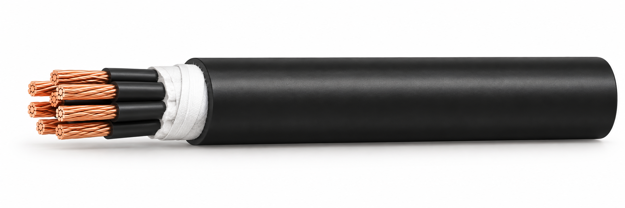 CTW-CVV 600 V cable illustration, concentric stranded annealed copper, unscreened and black PVC sheath