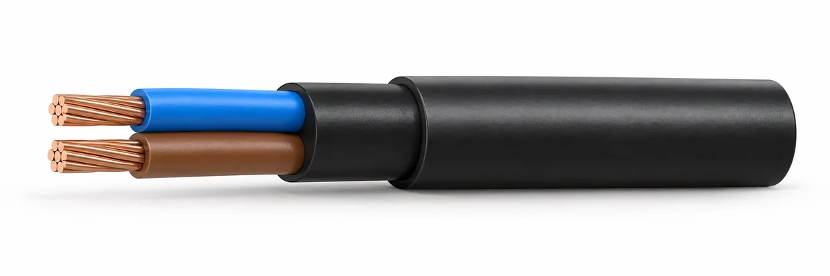 60227 IEC 10 — Two-core example with blue and brown insulation. The PDF includes two-, three-, four- and five-core versions.