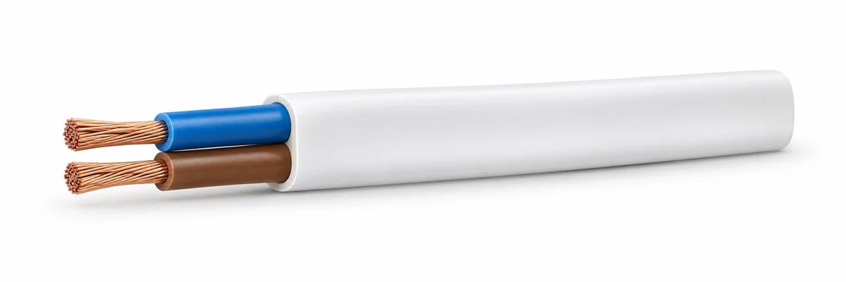 60227 IEC 52 — Flat two-core example with blue and brown insulation and white sheath.