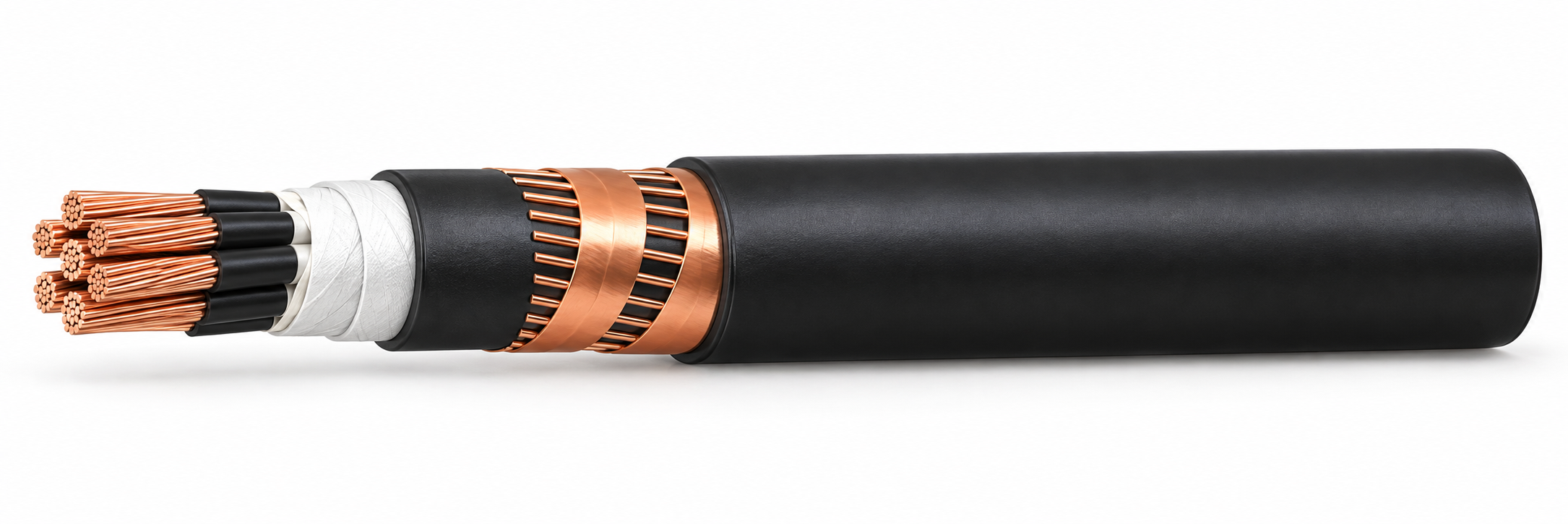 CTW-NYCY 750 V control cable illustration with concentric copper wires with a helix of copper tape