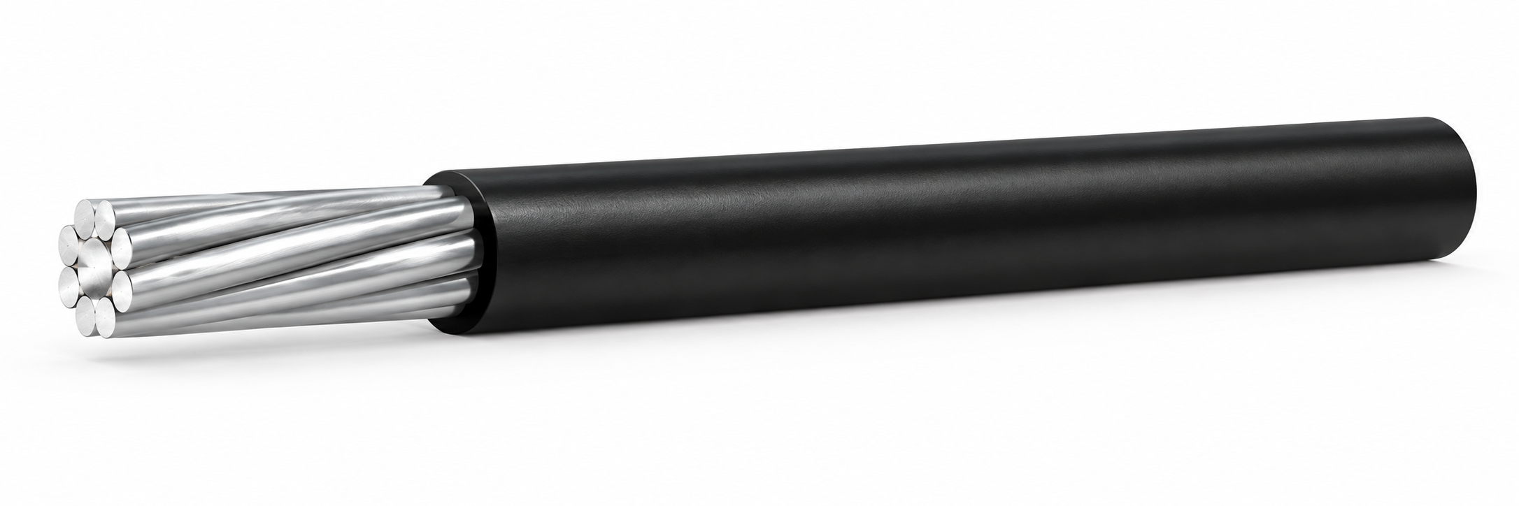 Single-core black PVC THWA cable with round stranded silver aluminium conductor