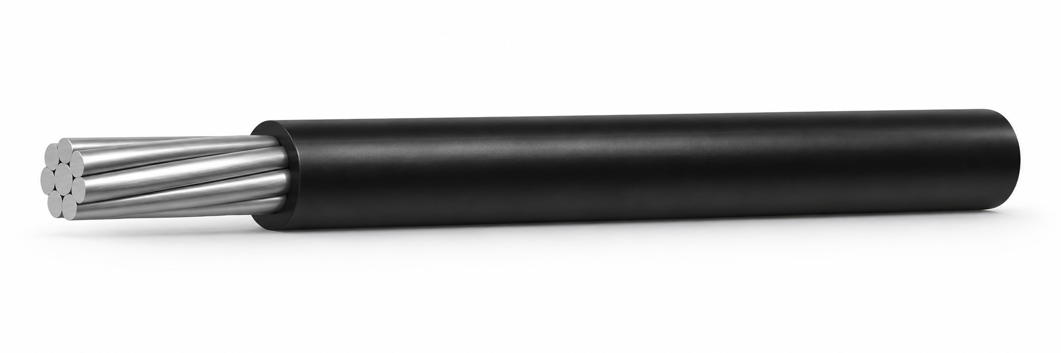 Single-core AL/PE cable with compacted silver aluminium conductor and one black PE insulation layer