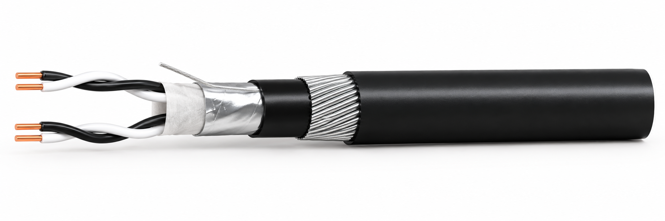 CTW-RE-2Y(ST)2YSWAY-PR cable illustration with PE insulation, collective foil screen and steel wire armour