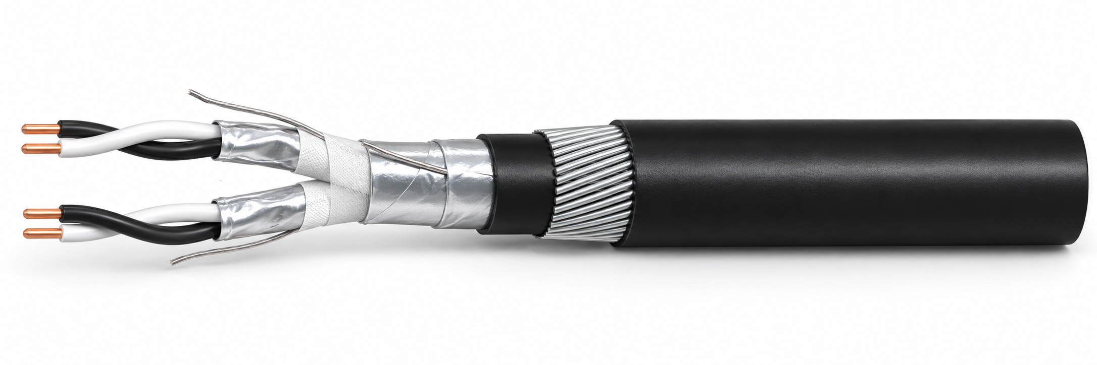 CTW-RE-2Y(ST)2YSWAY-PS cable illustration with PE insulation, individual and collective foil screens and steel wire armour