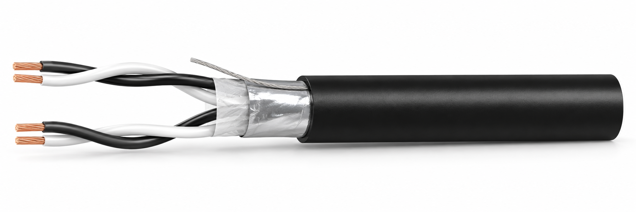 CTW-RE-Y(ST)Y-PR cable illustration with PVC insulation, collective foil screen and black PVC sheath