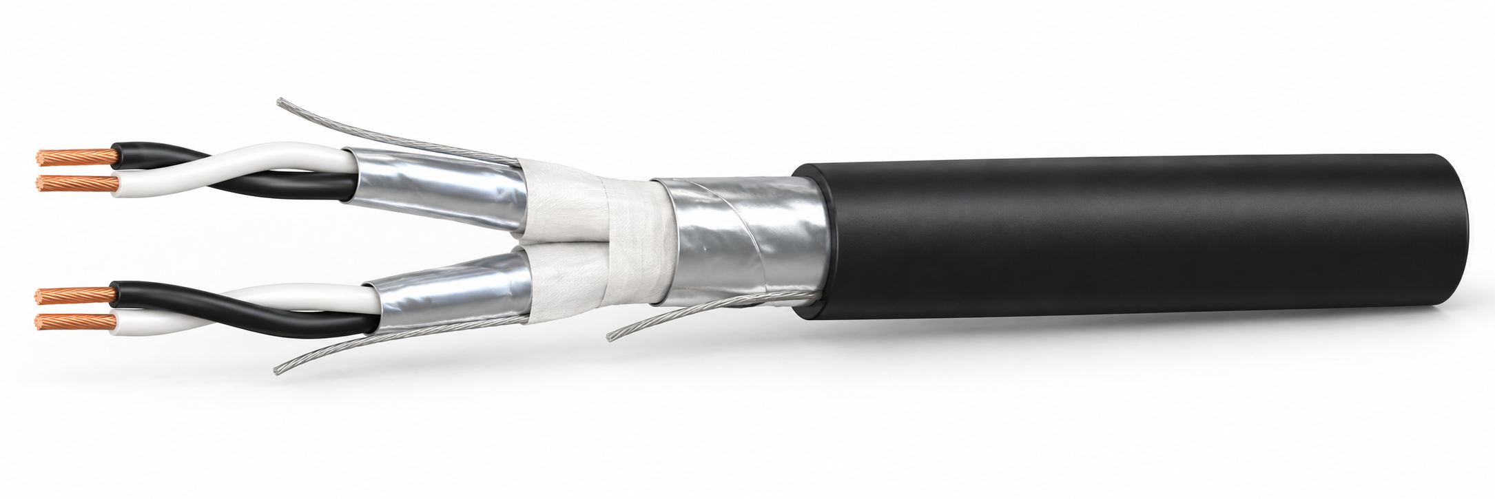 CTW-RE-Y(ST)Y-PS cable illustration with PVC insulation, individual and collective foil screens and black PVC sheath