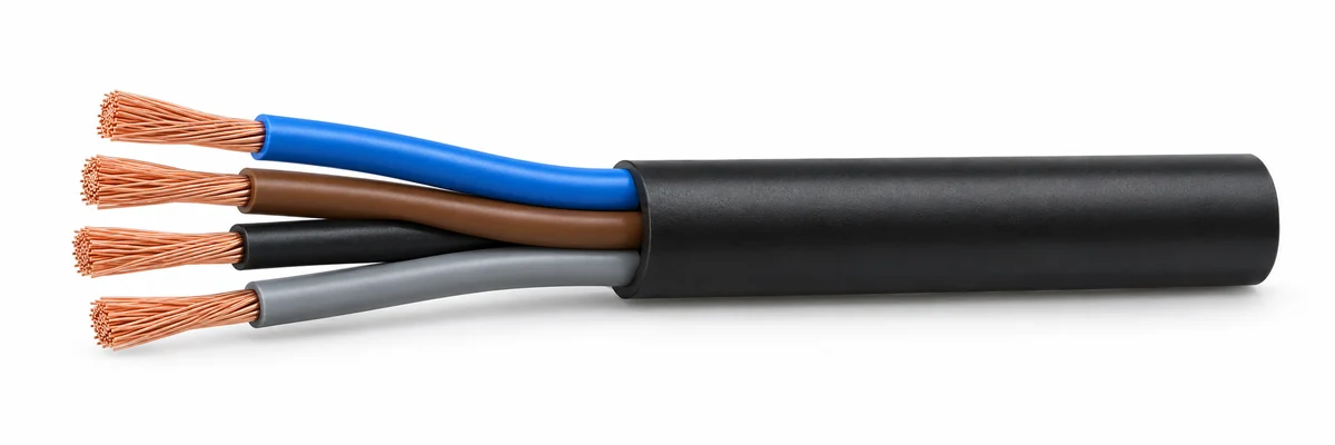 VCT — Four-core example with blue, brown, black and grey insulation.