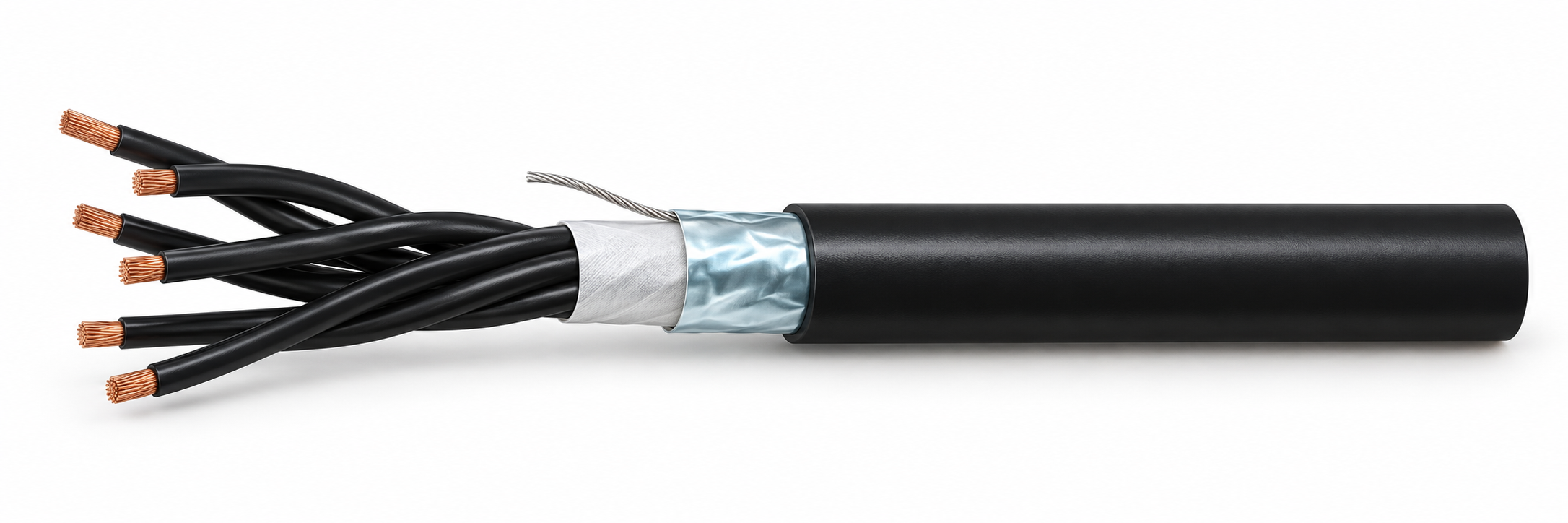 CTW-RE-Y(ST)Y-CO cable illustration with PVC insulation, collective foil screen and black PVC sheath