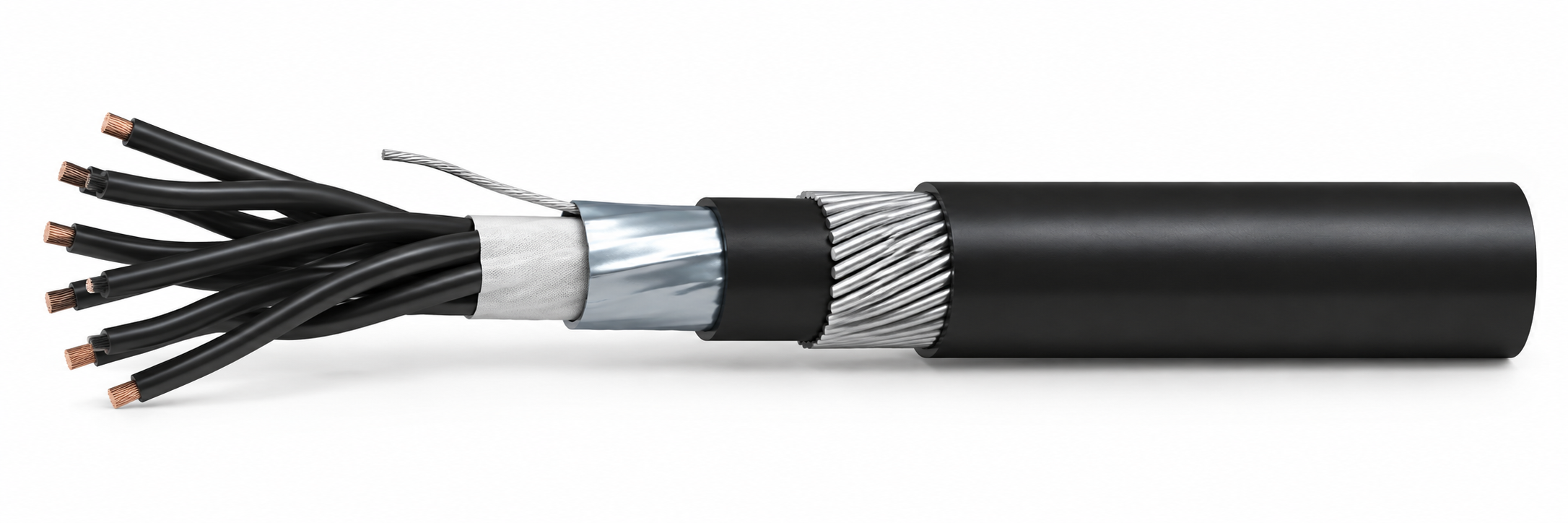 CTW-RE-Y(ST)YSWAY-CO cable illustration with PVC insulation, collective foil screen and steel wire armour