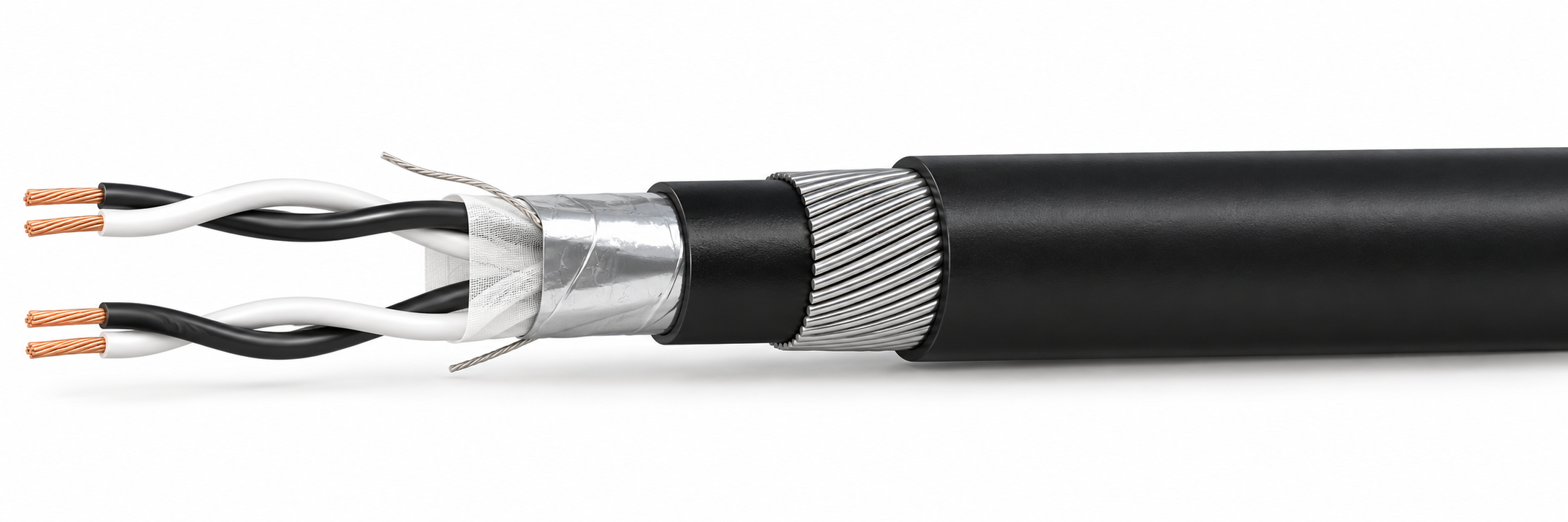 CTW-RE-Y(ST)YSWAY-PR cable illustration with PVC insulation, collective foil screen and steel wire armour