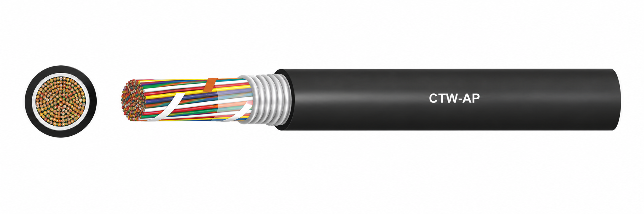 CTW-AP multipair cable with coloured conductors, aluminium shield and black sheath