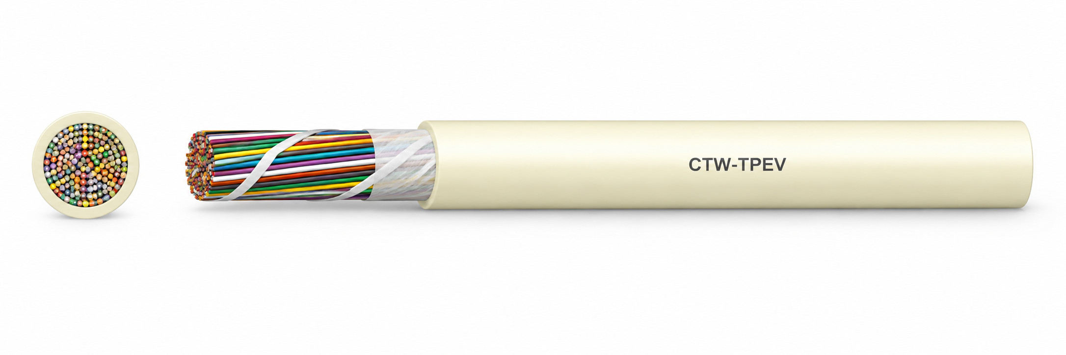 CTW-TPEV ivory sheathed indoor multipair cable with coloured conductors and core wrap